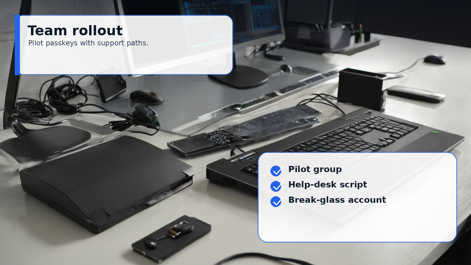Small-team passkey rollout with admin devices and security keys