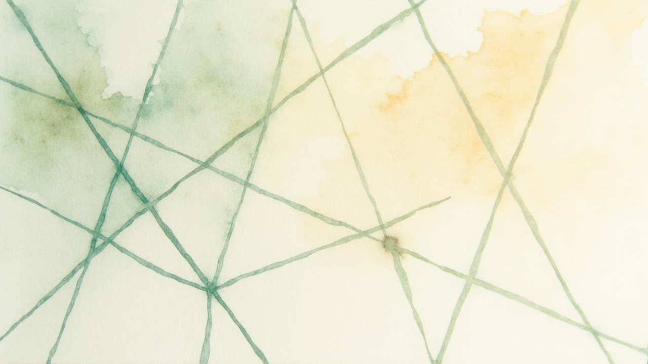 Watercolor illustration of abstract neural pattern of intersecting lines representing safety net