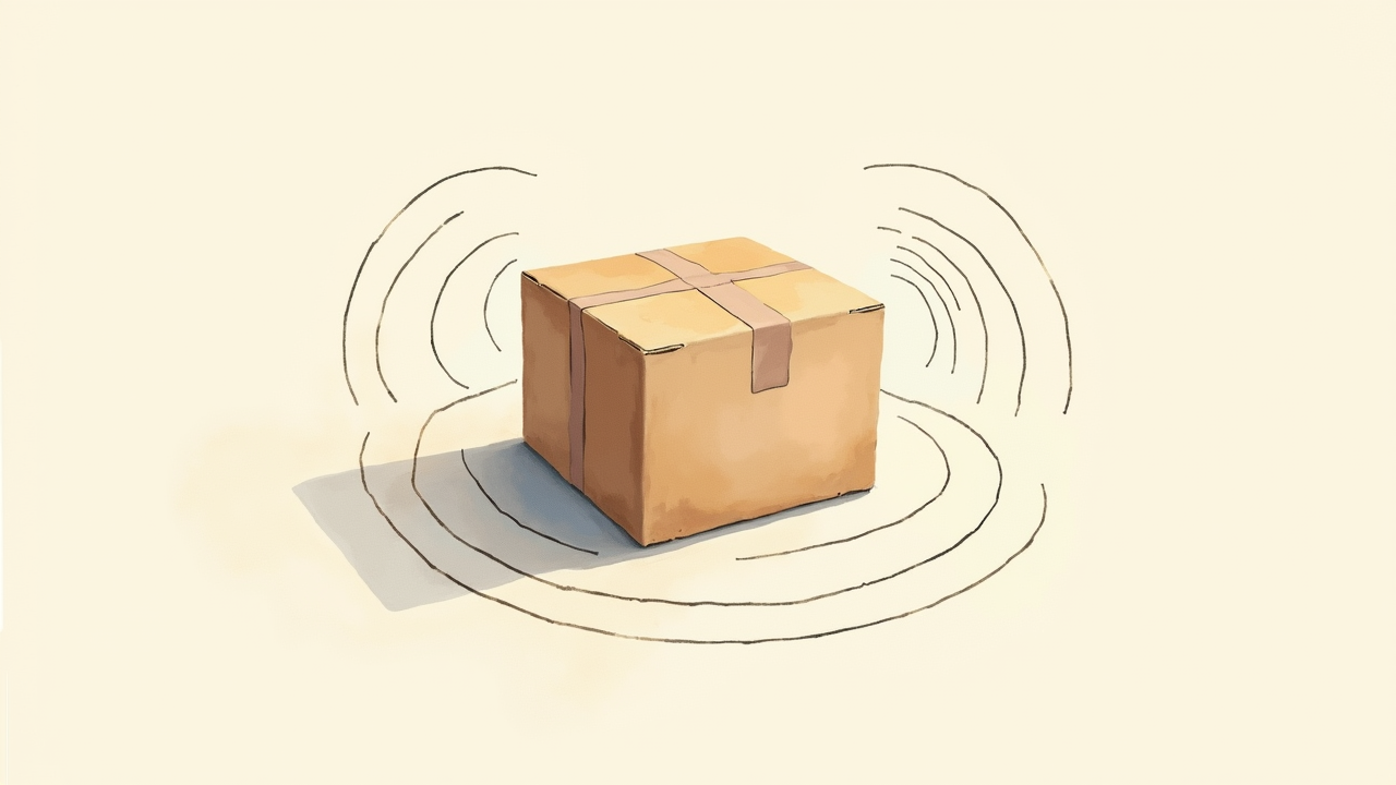 Soft watercolor illustration of an abstract router shape with curved signal waves, top-down view, muted earth tones, no text