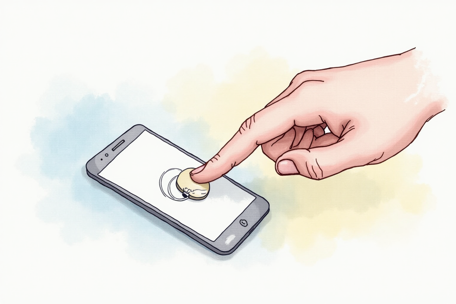 Person tapping NFC security key against smartphone for mobile authentication