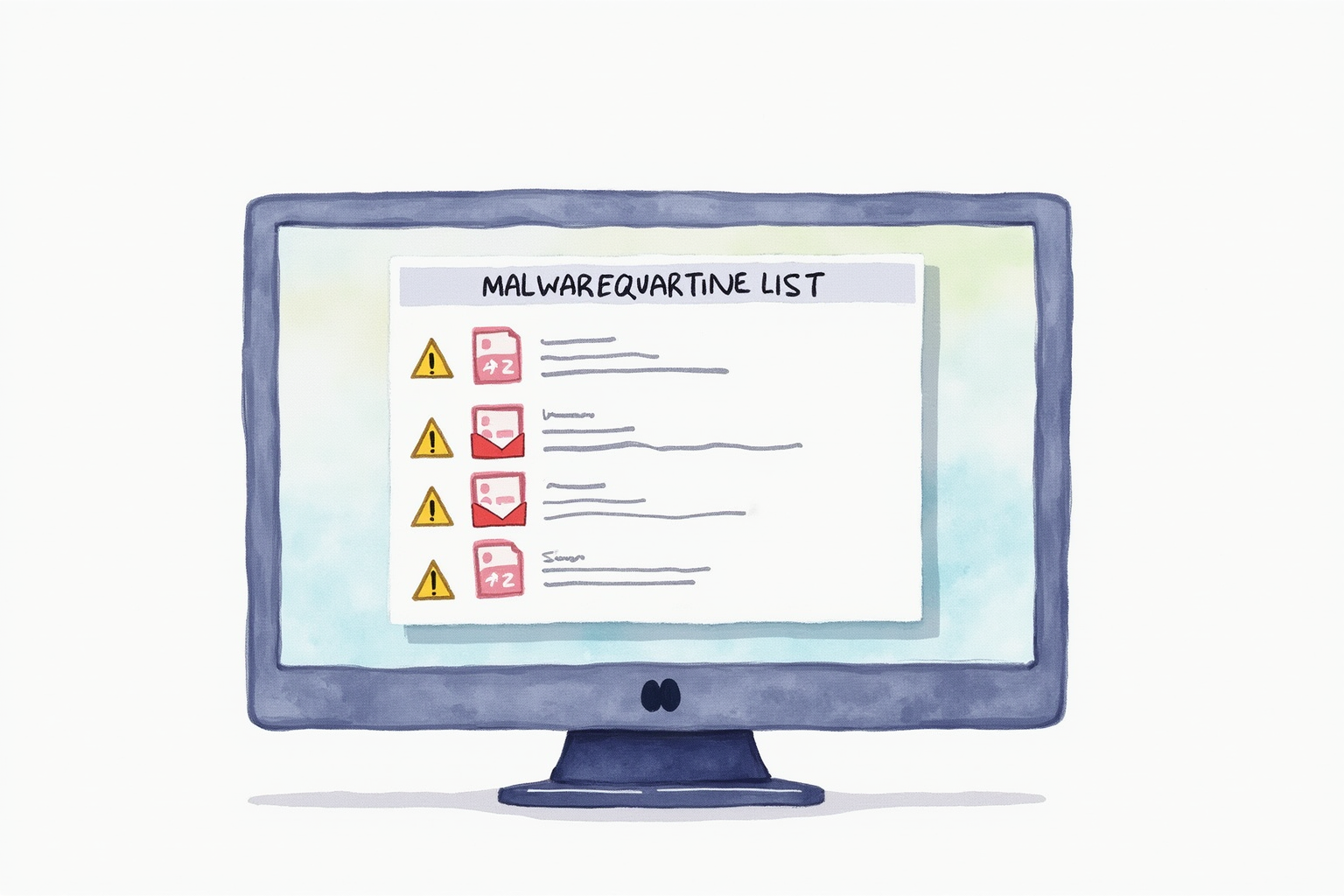 Malware quarantine list with isolated suspicious files on computer screen