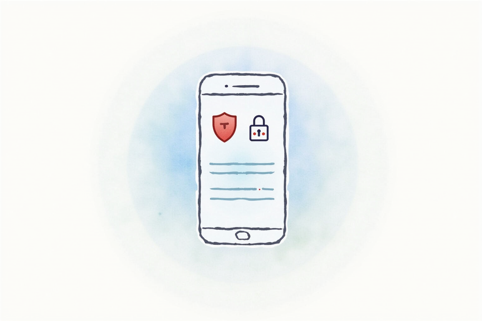 Mobile device encryption activated with shield icon and lock symbol