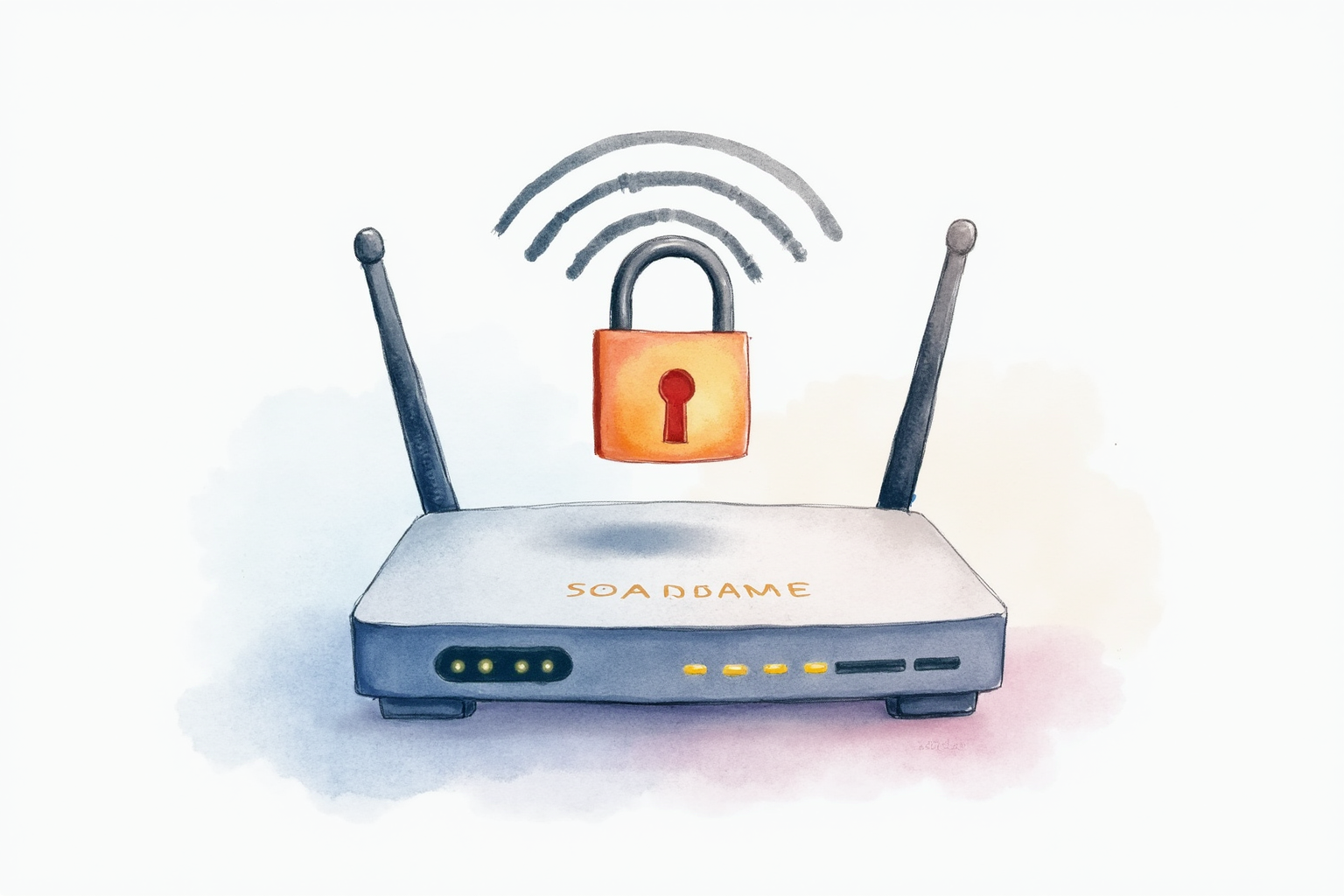 WPA3 encrypted wireless network with strong padlock symbol over router
