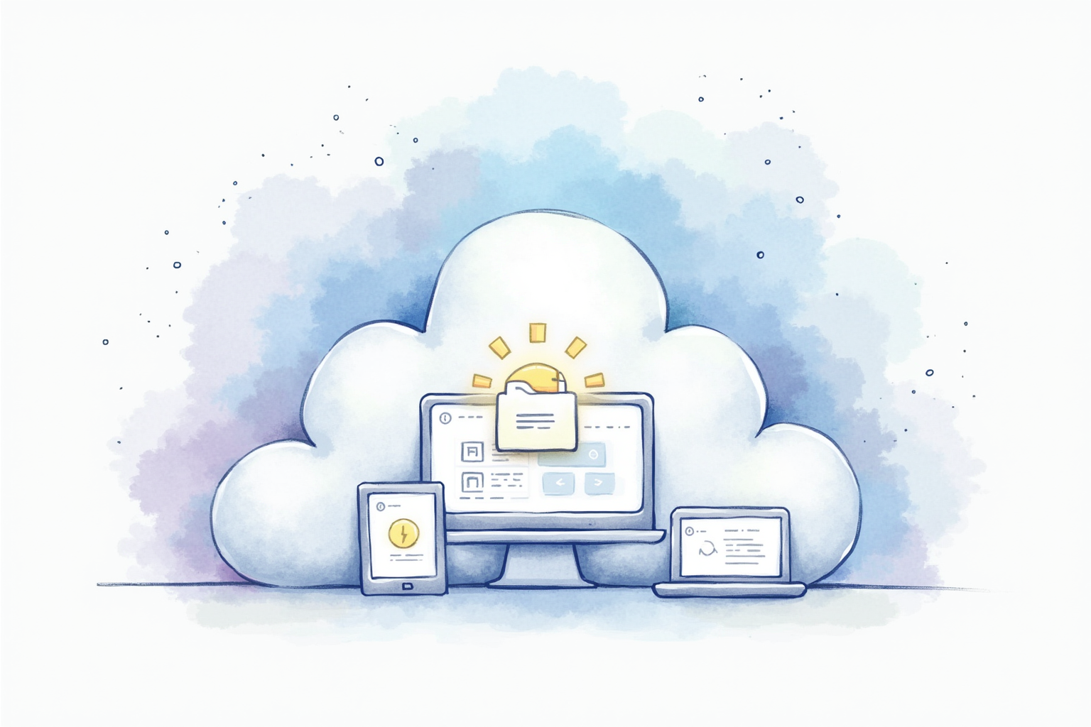 Cloud backup service dashboard showing files synced and encrypted on multiple devices