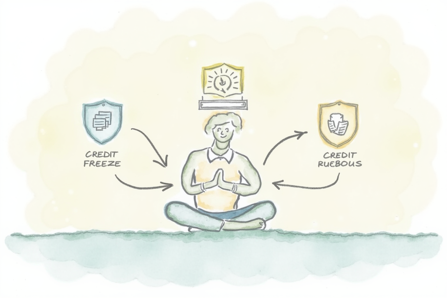 Credit freeze process at three credit bureaus with shield protection icons
