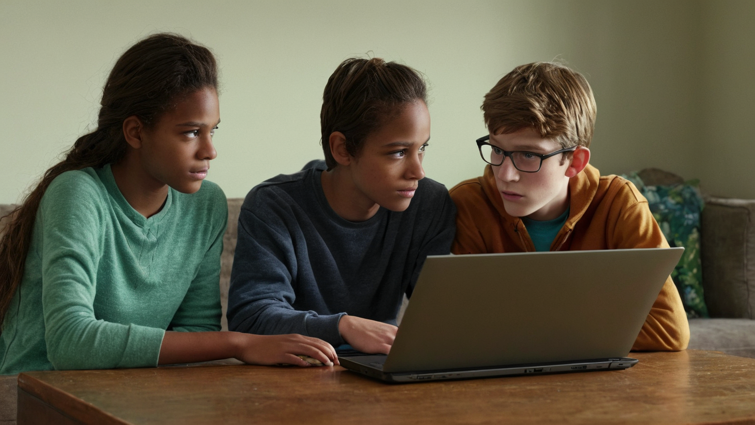 Parent and teen discussing laptop safety