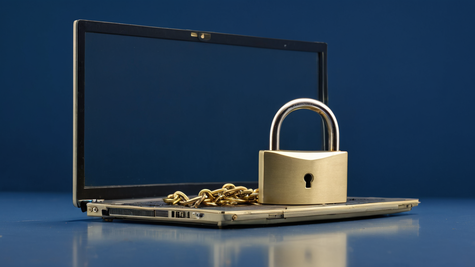 A missing laptop placed behind a transparent barrier and physical lock